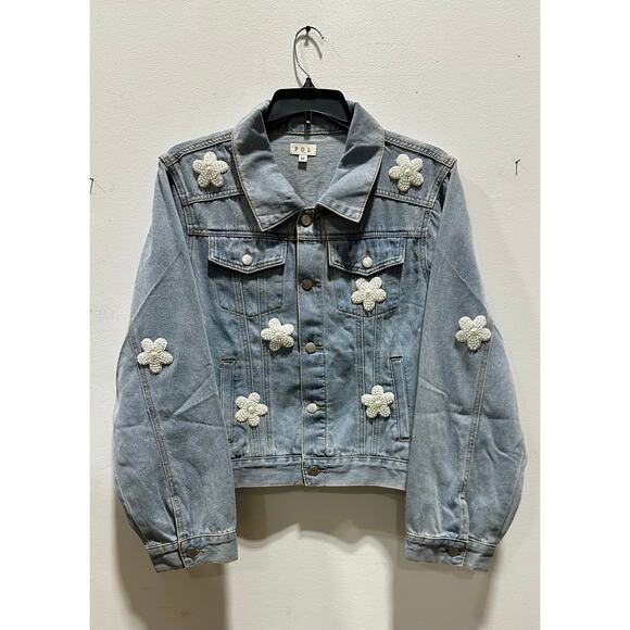 POL Women Pearl Flower Embellished Denim Jacket - Picture 7 of 8